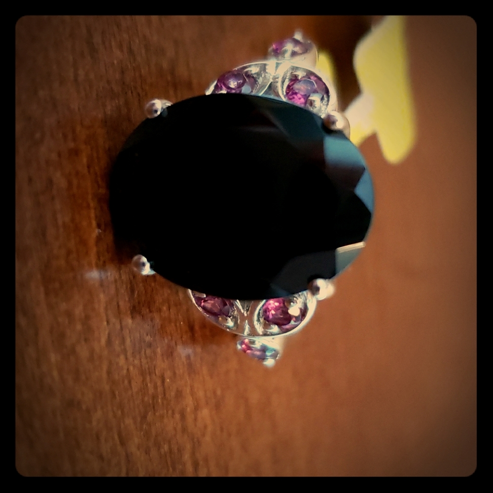 Black Spinel, Orissa Rhodolite Garnet Ring